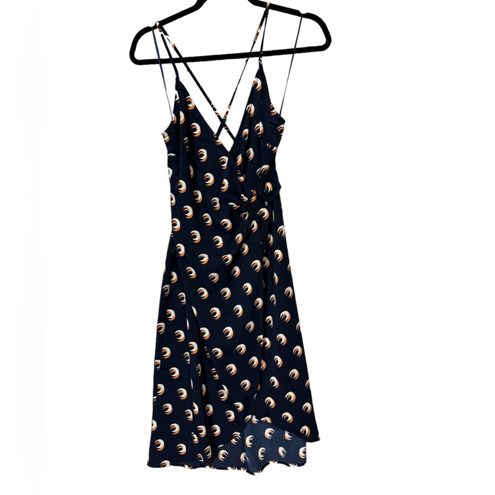 Sugarlips Printed Surplice Midi Dress Size Small Navy/Tan/Nude Moon Print, NWT - Picture 5 of 8